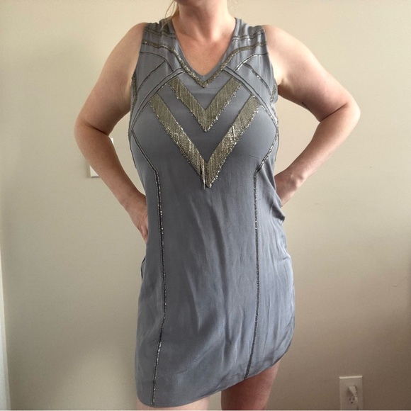 RAMY BROOK Silver Silk Holiday Party Dress Midi - Picture 2 of 8